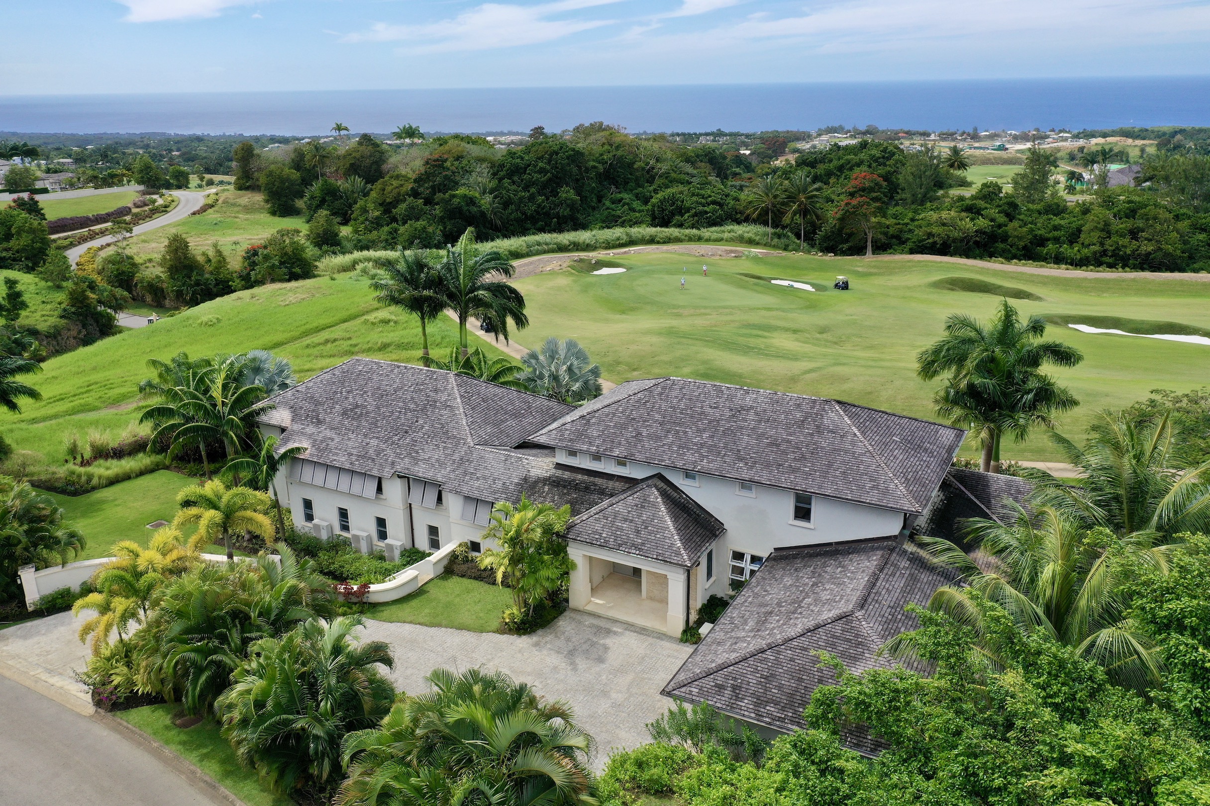 Aerial shot of a luxury holiday villa on a golf course